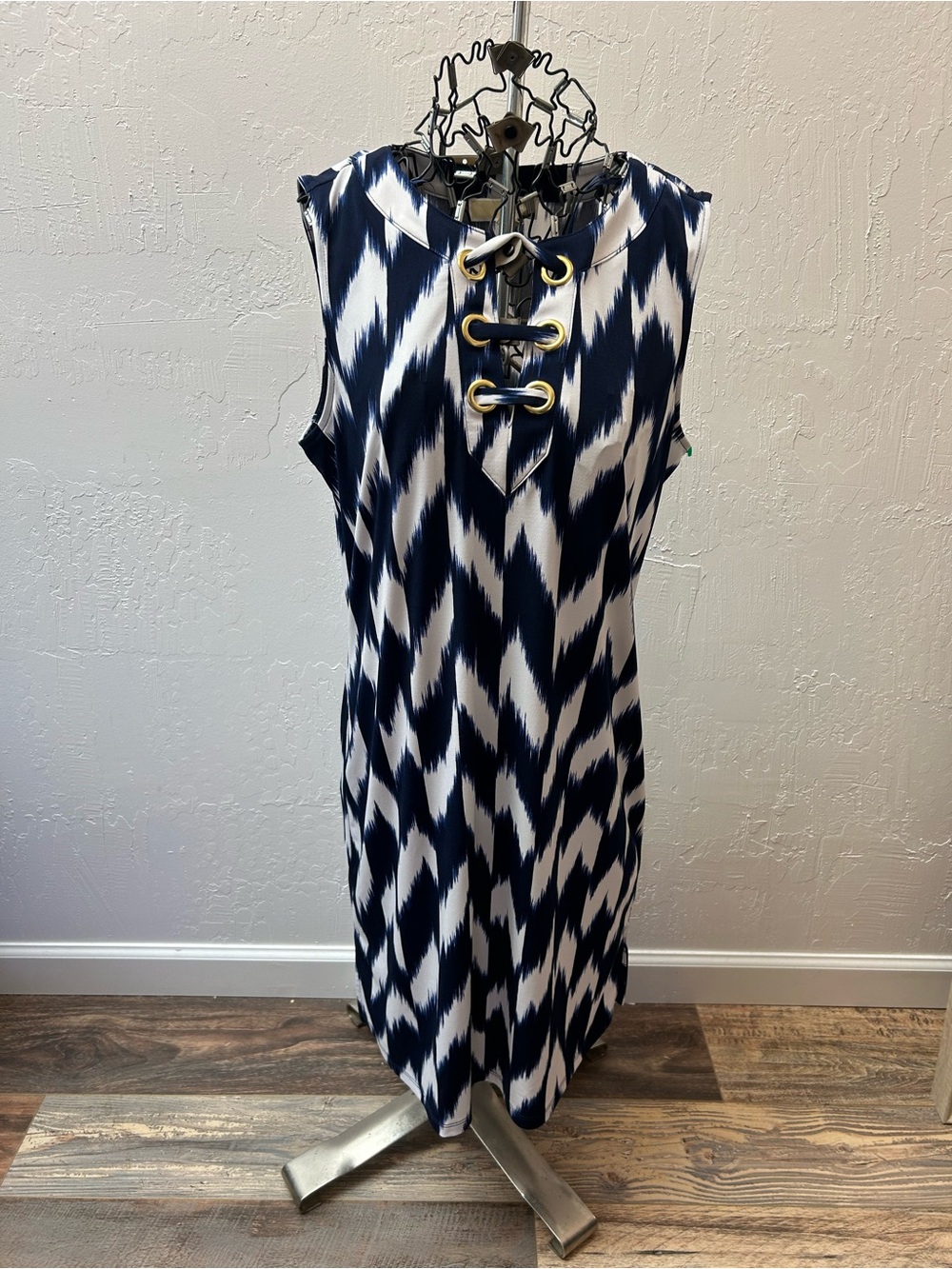 NWT Michael Michael Kors Navy White Ikat Sheath Dress‎ Women's Medium